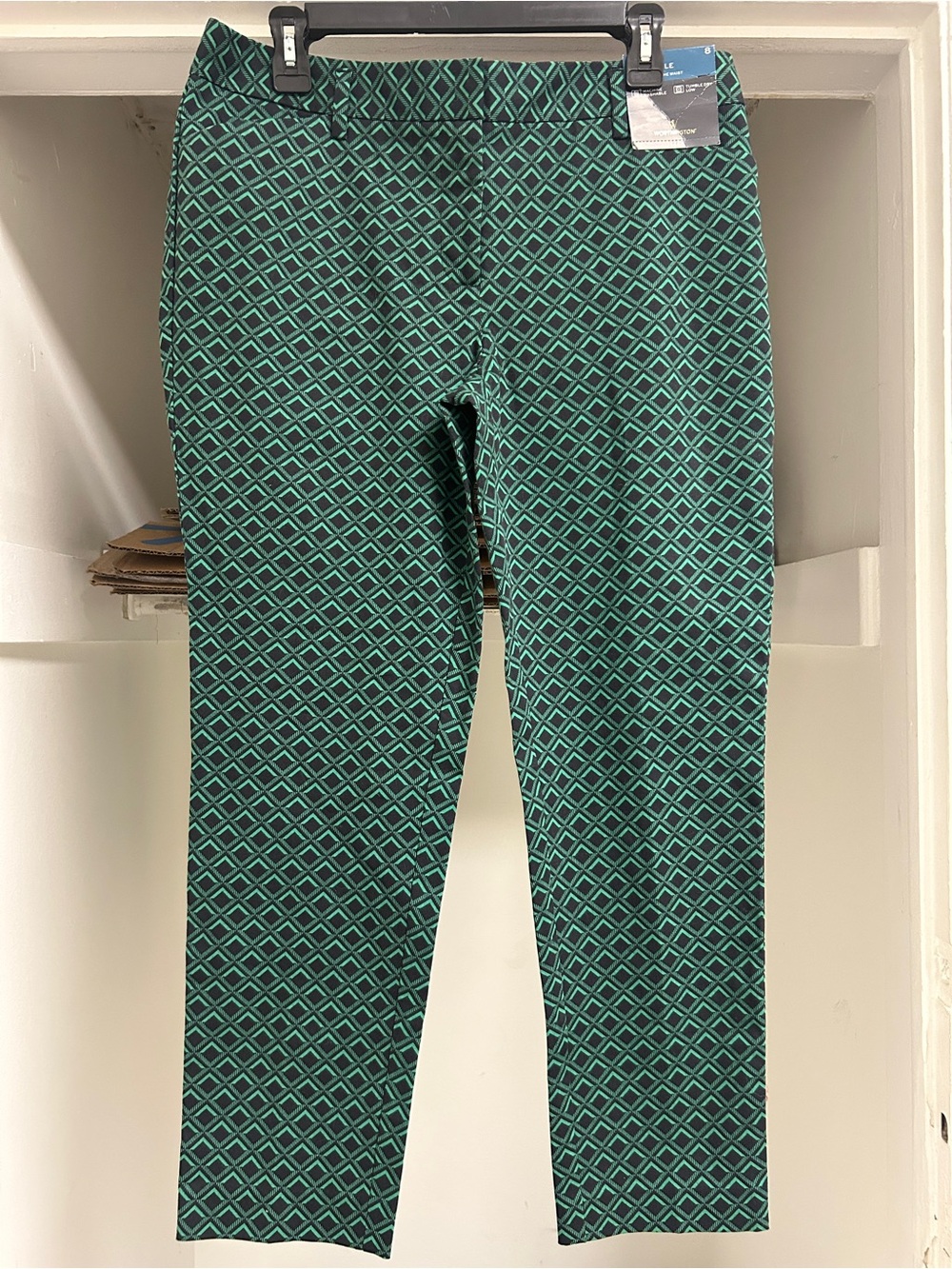 NWT WORTHINGTON SLIM ANKLE GEOMETRIC GREEN PRINT PANTS WOMEN'S SIZE